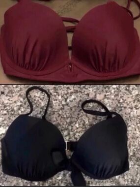 Bikini Tops 34C/M Two Hollister Medium Bikini Tops/Black & Burgundy.